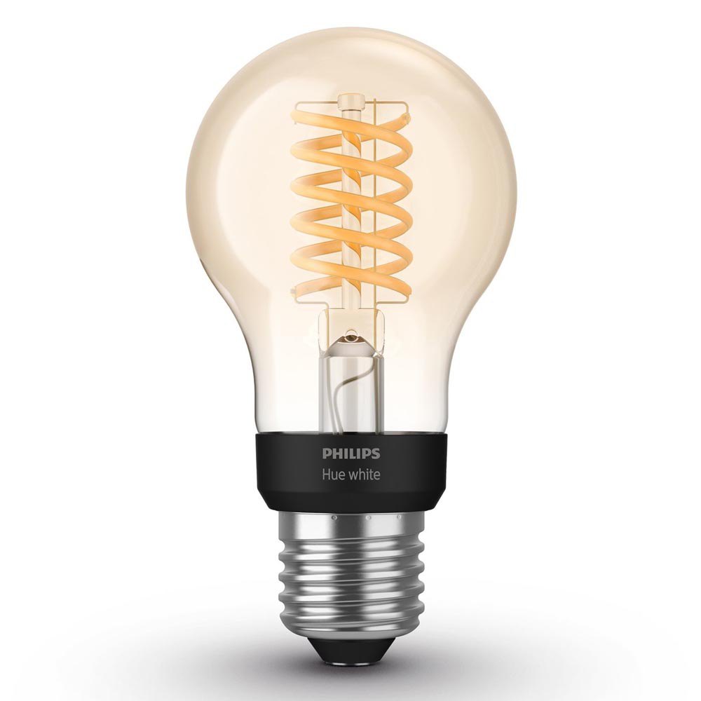 La lampadina Philips Lighting Hue White Filament A60 con sfondo bianco