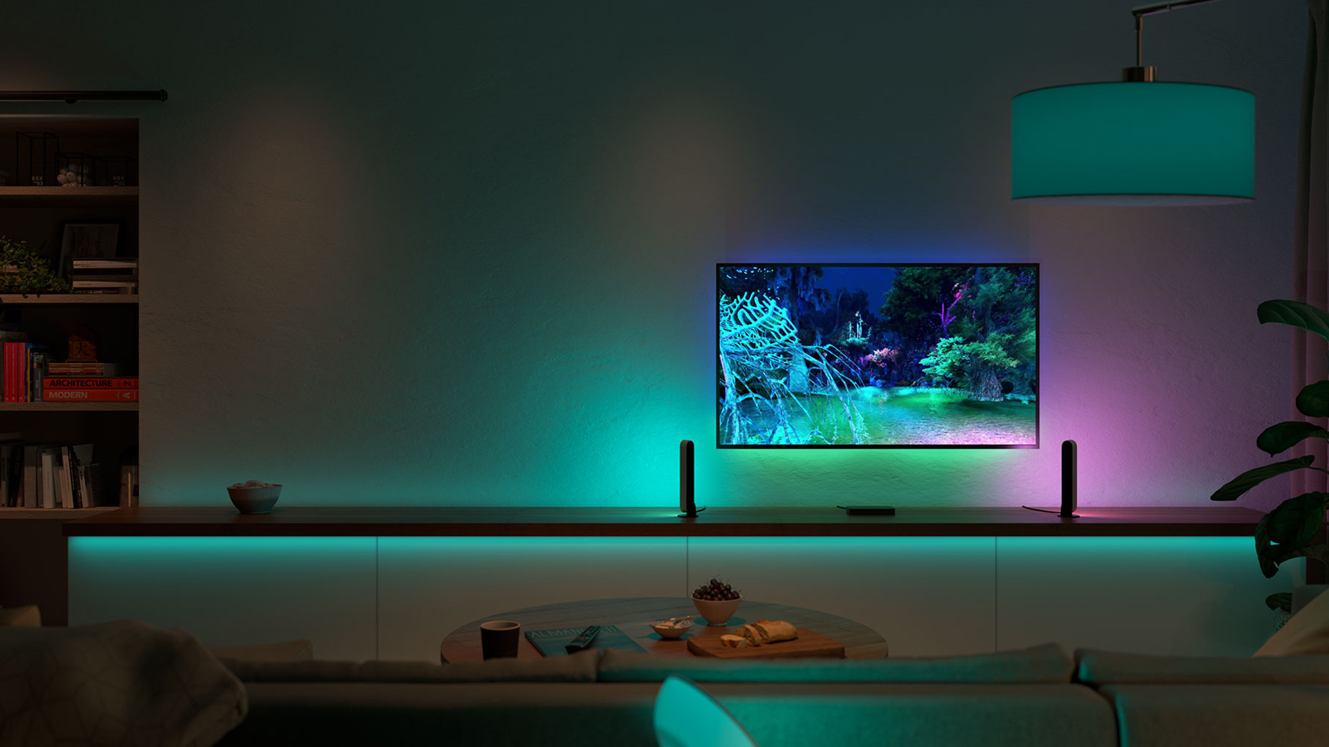 Alcune strisce LED Philips Hue illuminano una stanza