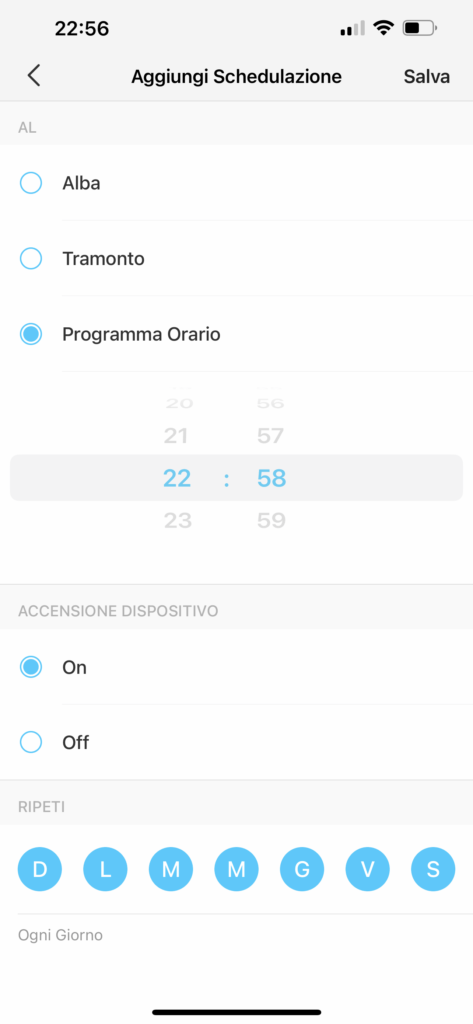 app presa smart TP-Link P100 - programmazione orari