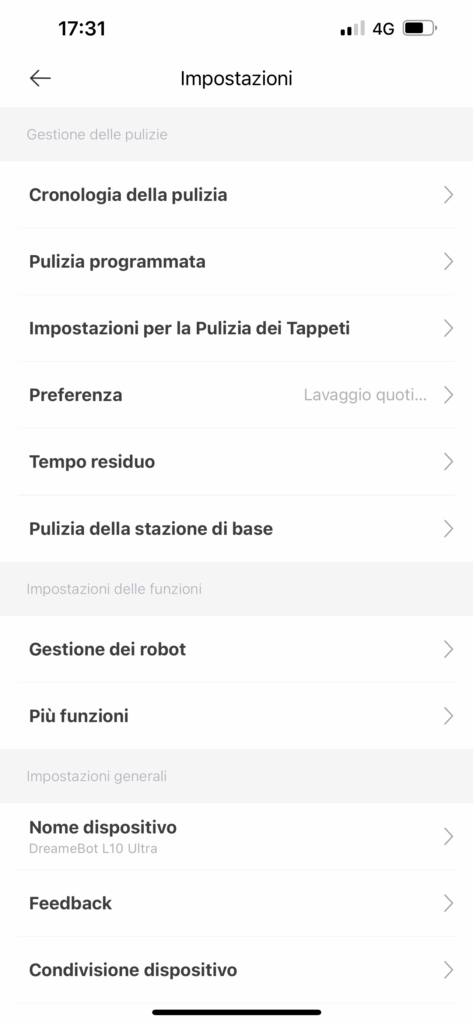 app dreamehome per dreame l10 ultra - impostazioni avanzate