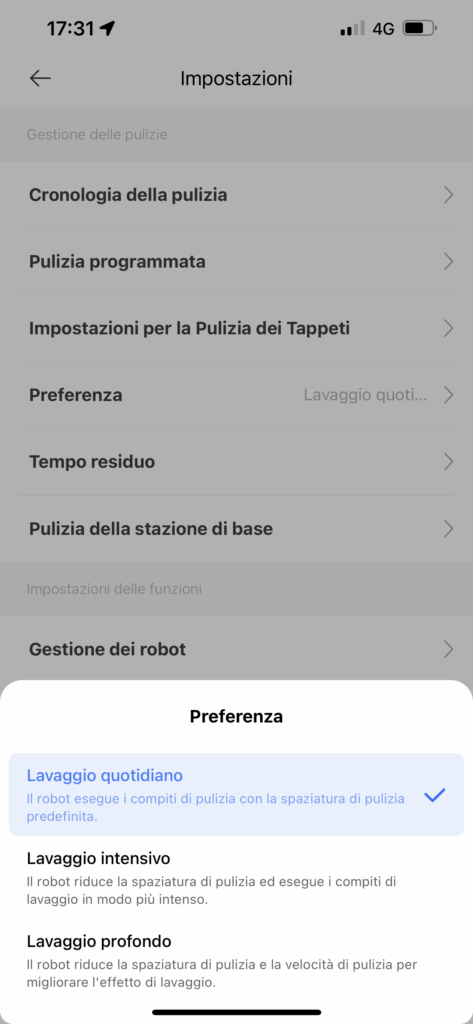 app dreamehome per dreame l10 ultra - modalità lavaggio