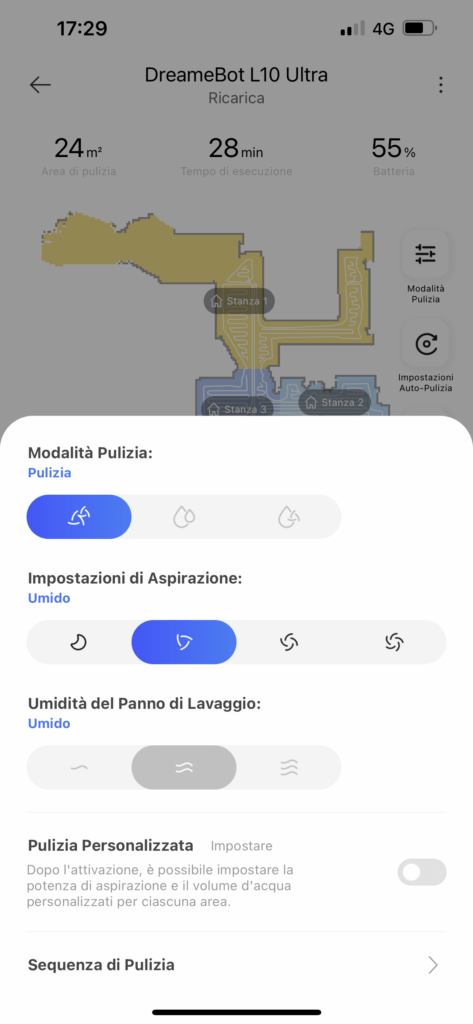 app dreamehome per dreame l10 ultra - modalità pulizia