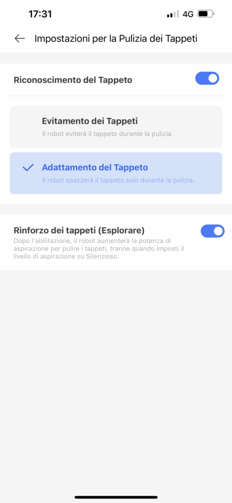 app dreamehome per dreame l10 ultra - riconoscimento tappeti