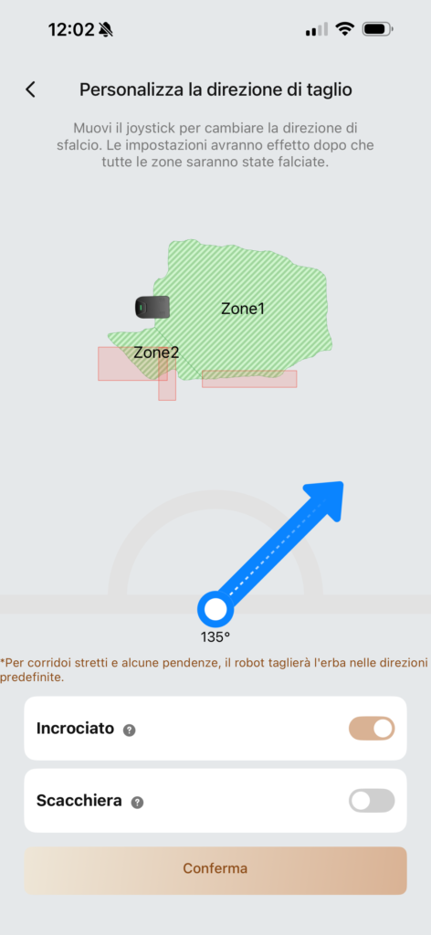 app MOVA LiDAX Ultra - direzione del taglio