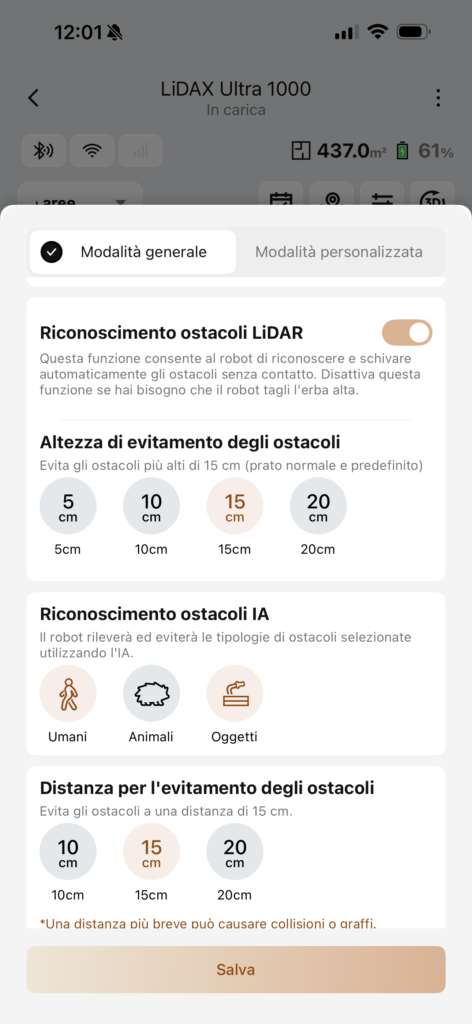 app MOVA LiDAX Ultra - rilevamento ostacoli